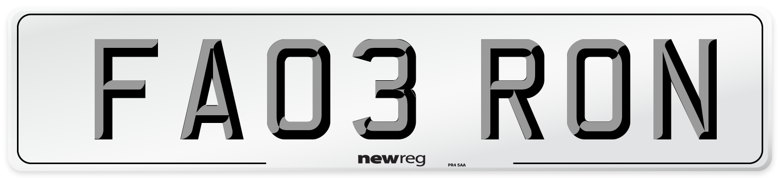 FA03 RON Number Plate from New Reg